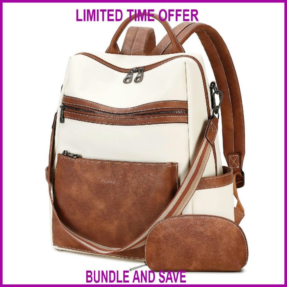 Vegan Leather Laptop Backpack for Women 15.6 Inch Travel Work Purse